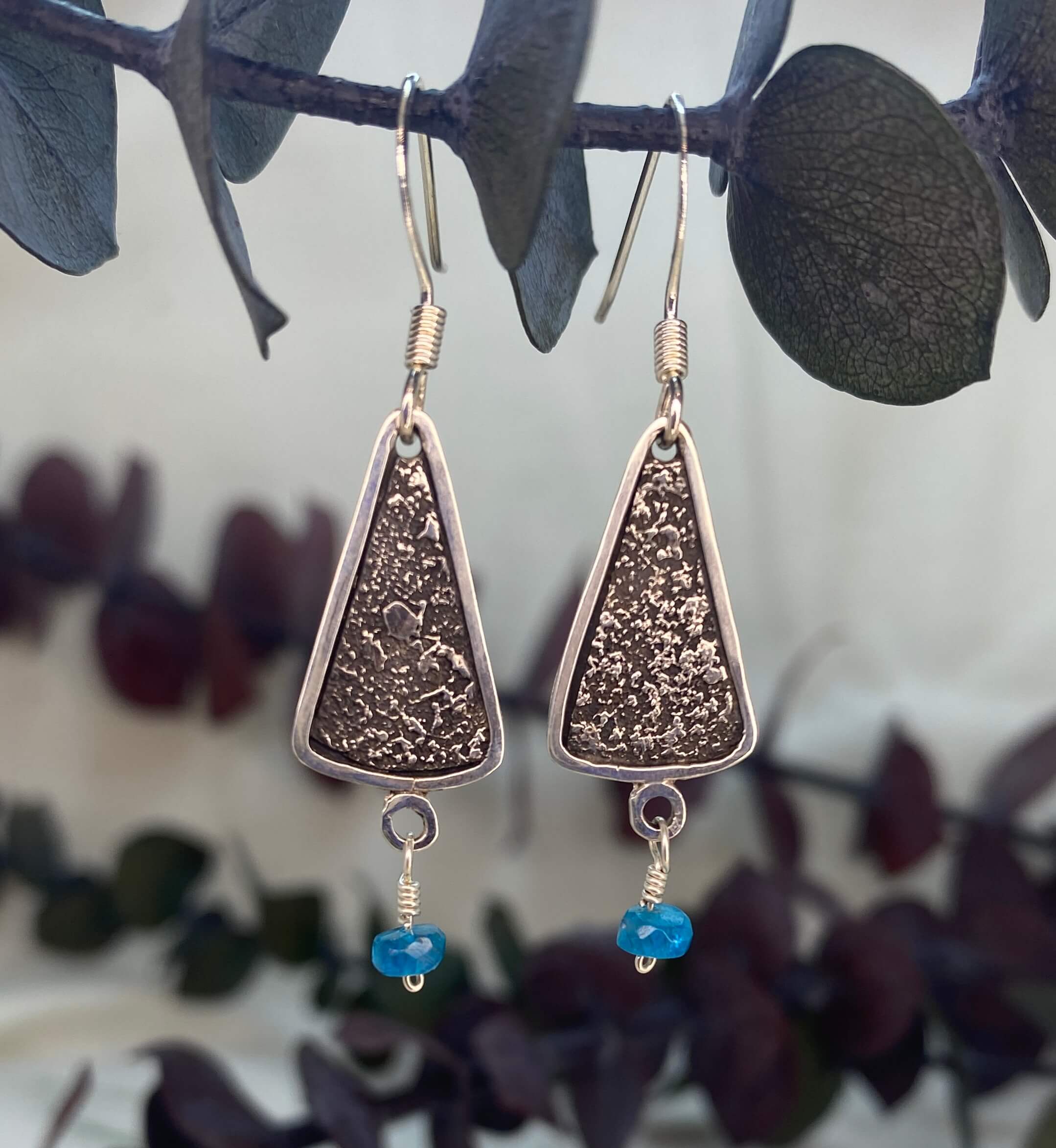 Sterling silver and apatite bead earrings - front view