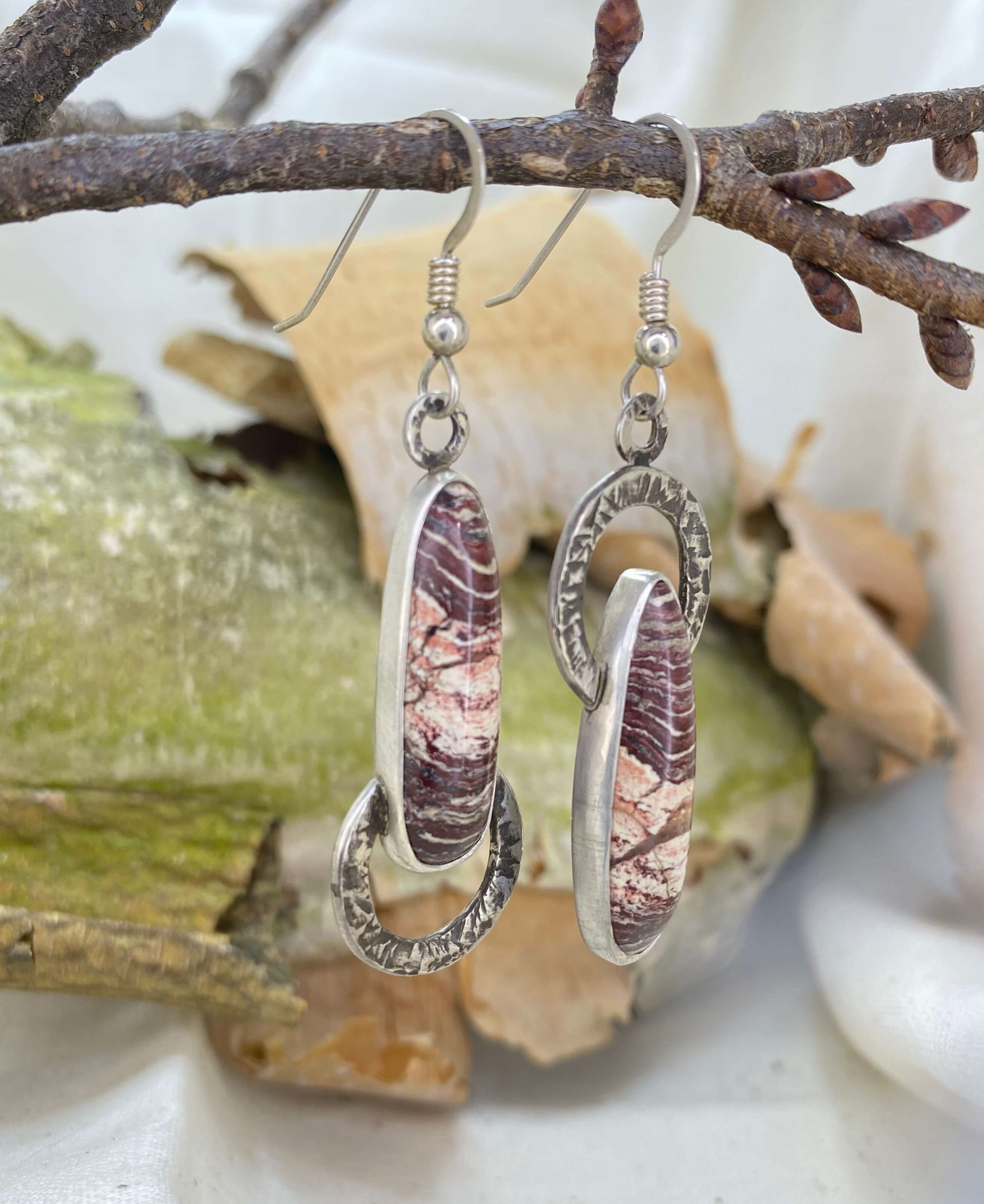 Snakeskin Jasper earring with texture side view