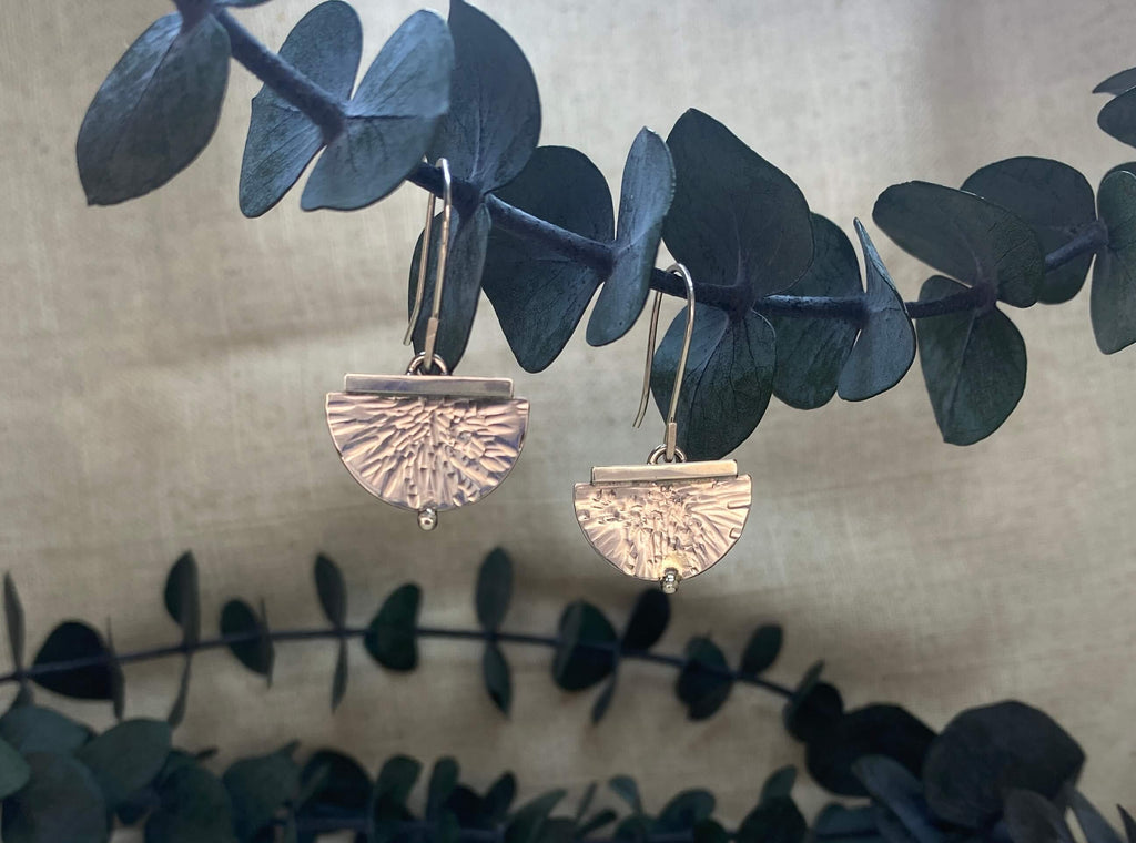 Modern Hammered Half Moon Earrings_front view