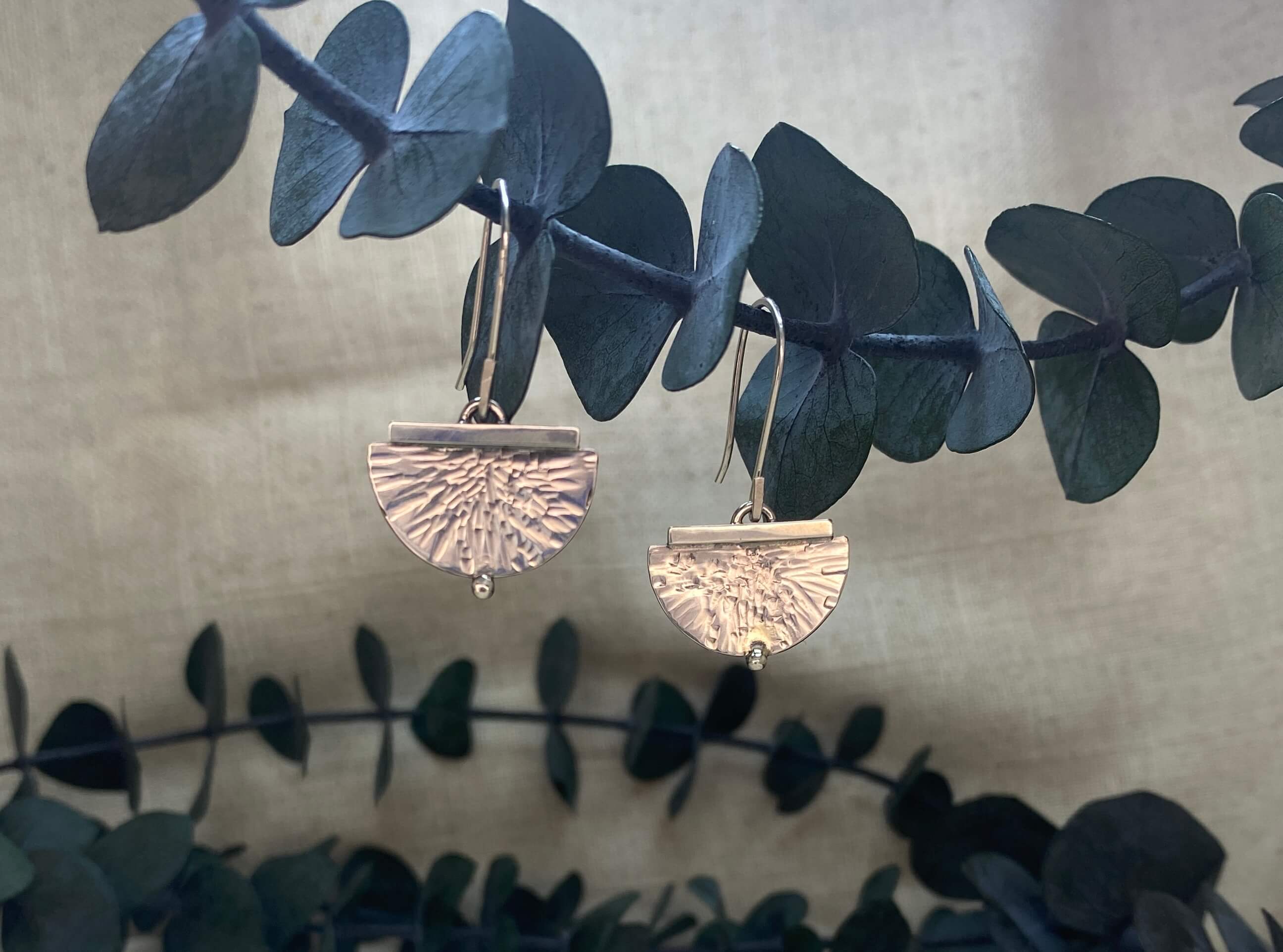 Modern Hammered Half Moon Earrings_front view