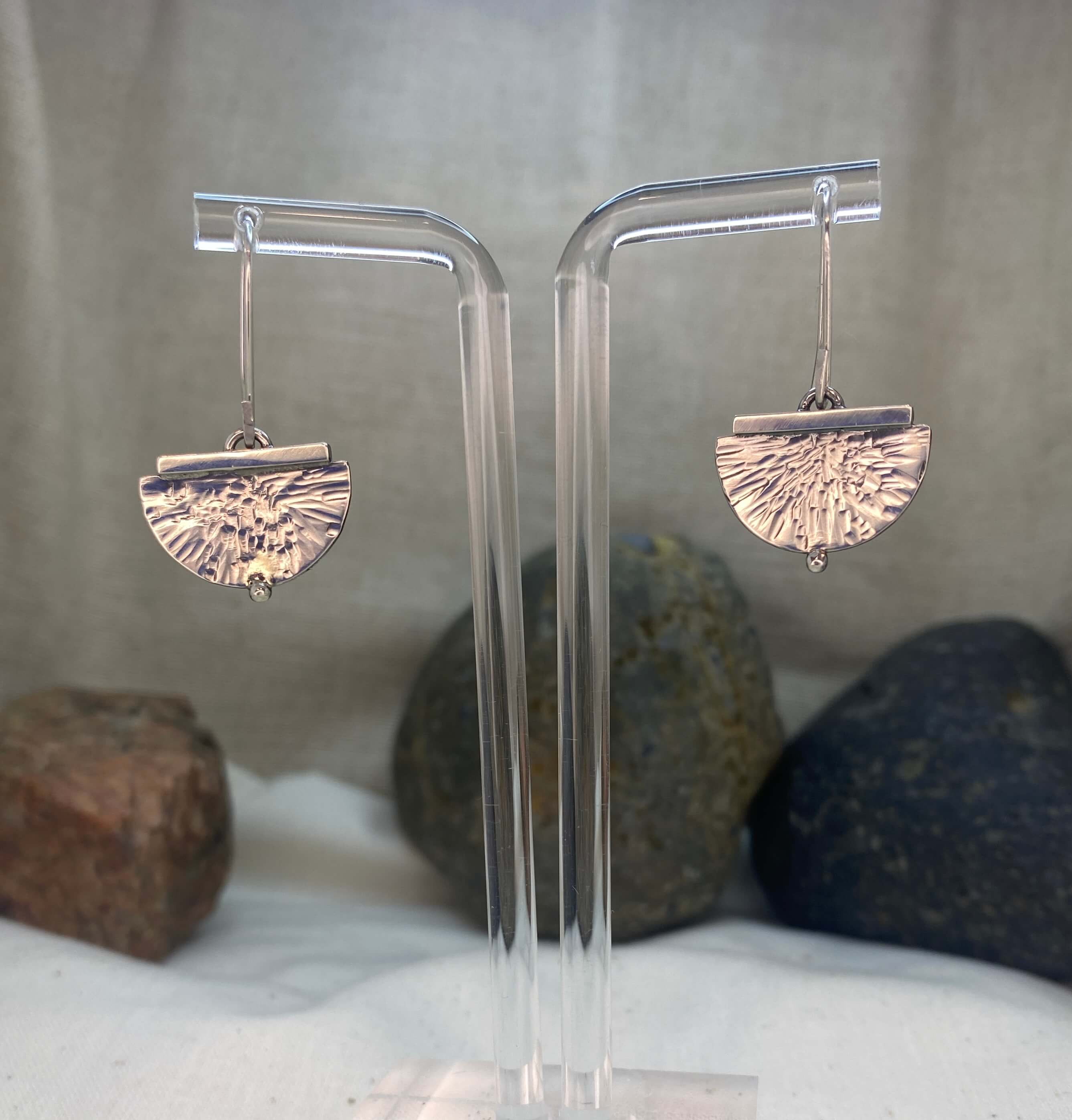 Modern Hammered Half Moon Earrings_front view