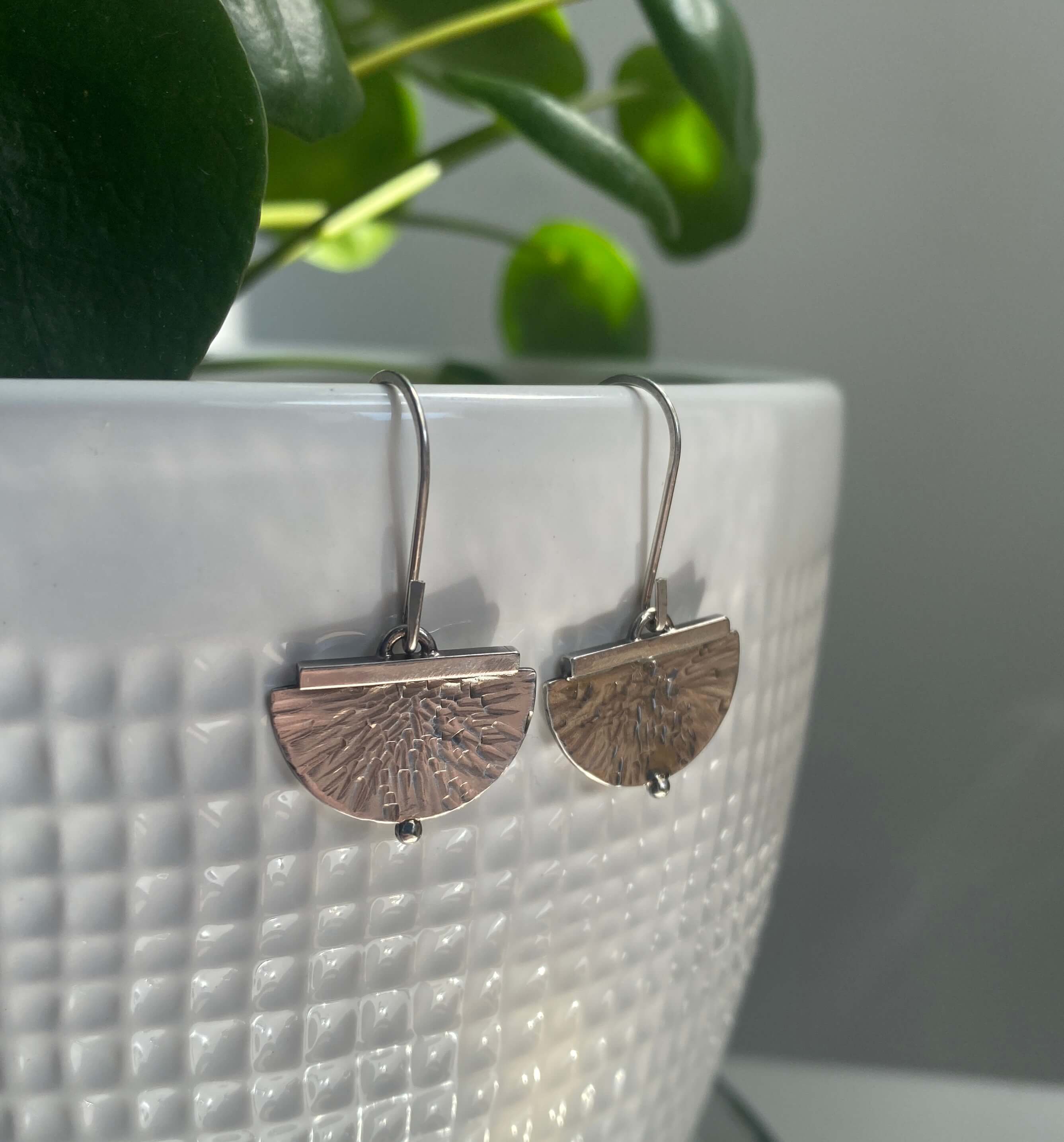 Modern Hammered Half Moon Earrings_front view