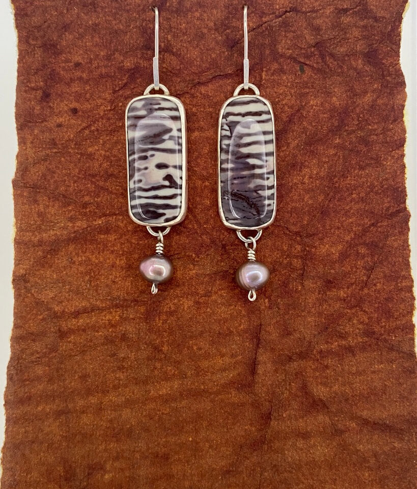 Zebra Jasper Earrings with Pearl Accent_Front View