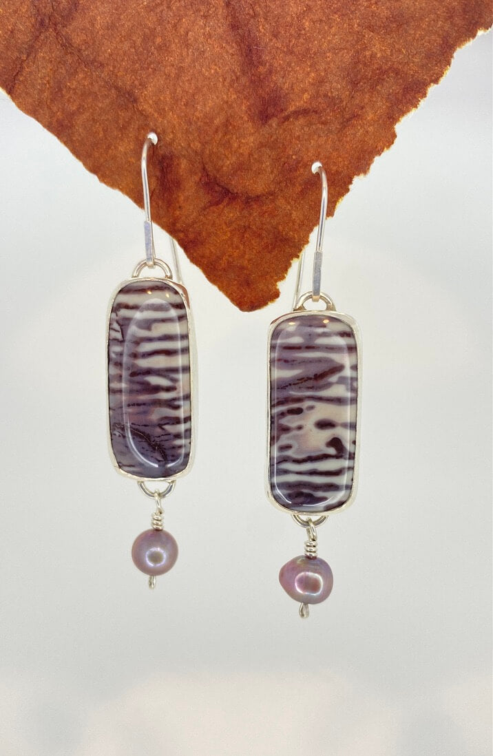 Zebra Jasper Earrings with Pearl Accent_Front View