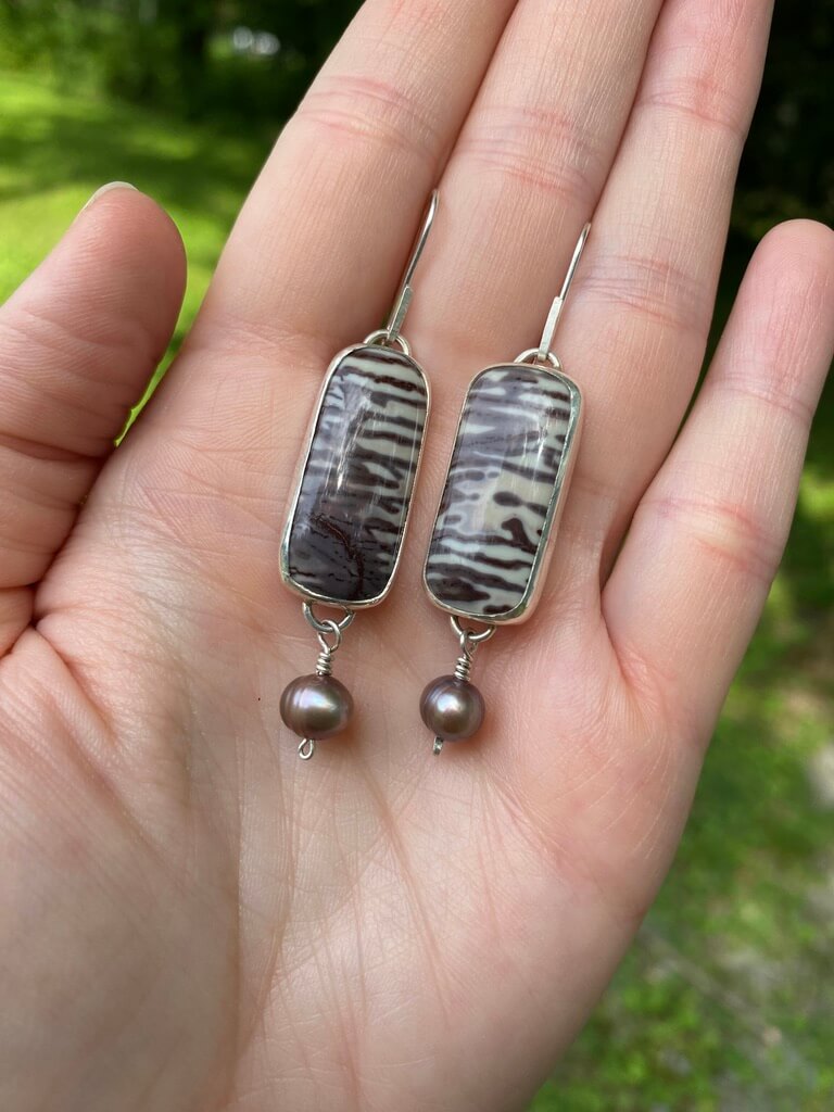 Zebra Jasper Earrings with Pearl Accent_Front View