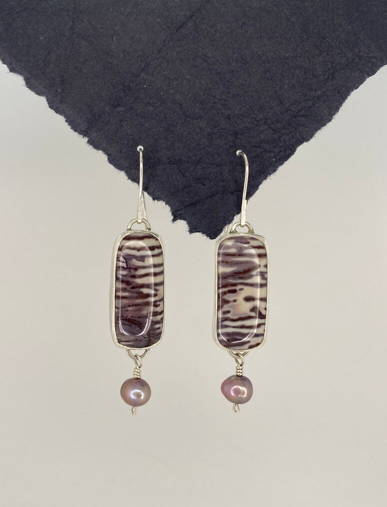 Zebra Jasper Earrings with Pearl Accent_Front View