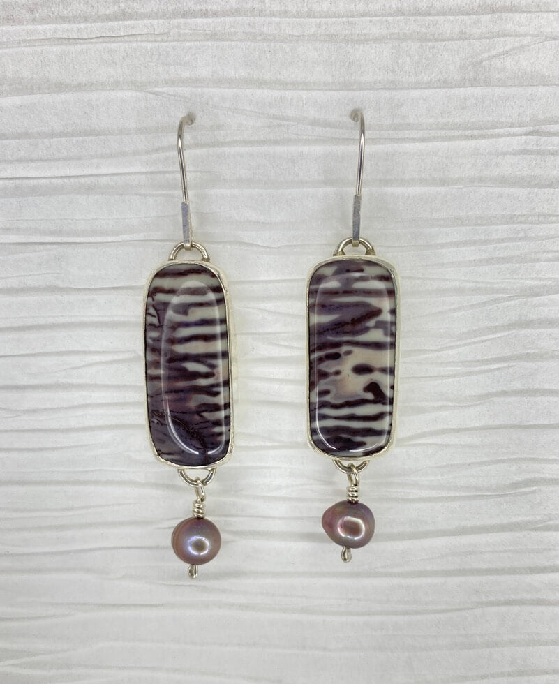 Zebra Jasper Earrings with Pearl Accent_Front View