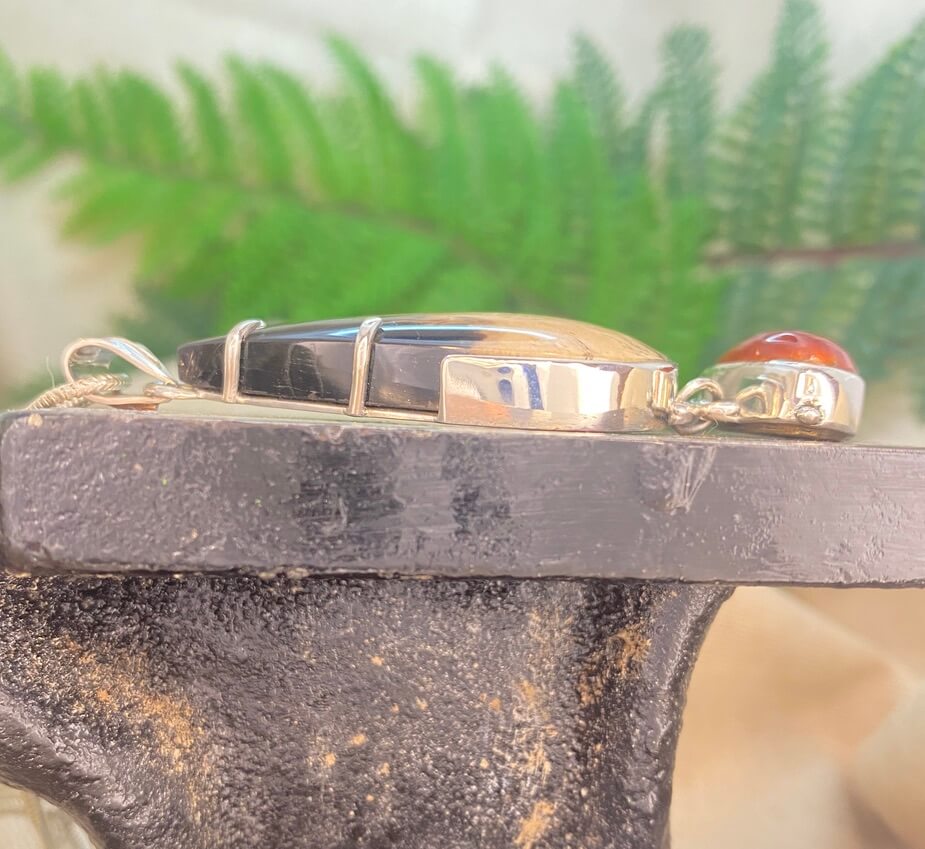 Indonesian Palm Wood and Mexican Opal in sterling silver - right side detail view