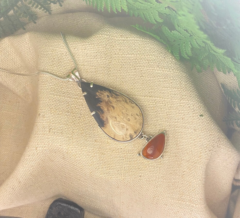 Indonesian Palm Wood and Mexican Opal in sterling silver - title view