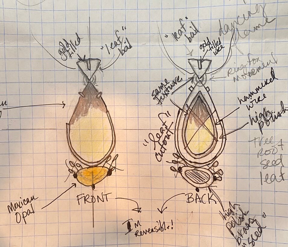 Indonesian Palm Wood and Mexican Opal in sterling silver - original sketch