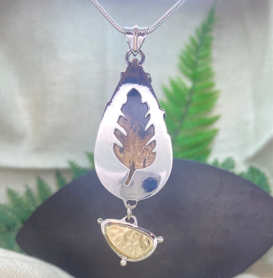 Indonesian Palm Wood and Mexican Opal in sterling silver - back view detail