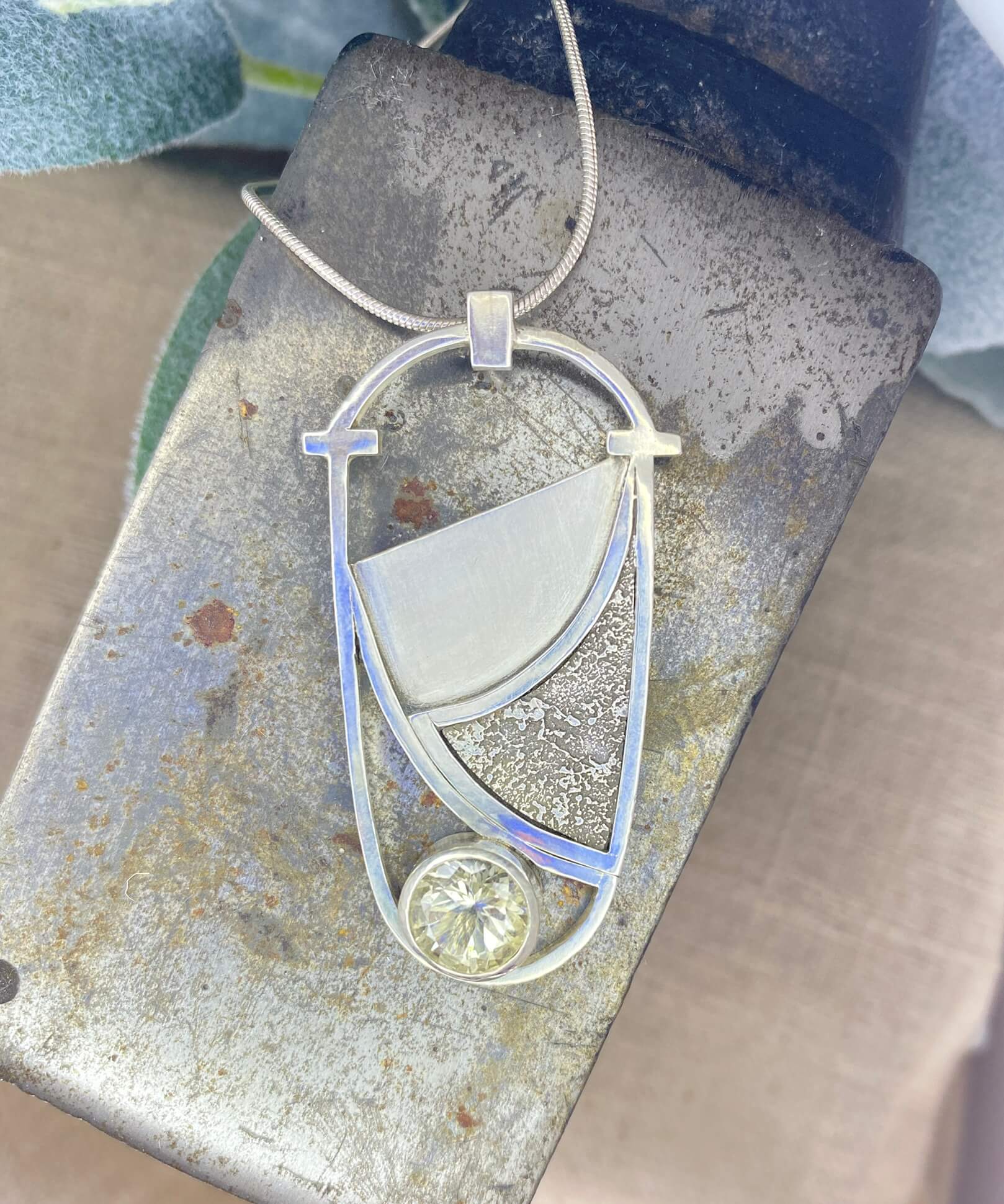 Modern Sailboat with Mystery Stone - overhead view