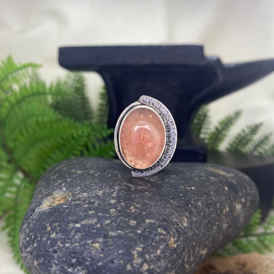 Strawberry Agate Sterling Silver Ring - front view