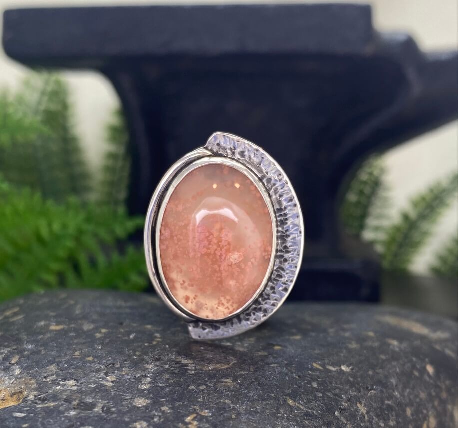 Strawberry Agate Sterling Silver Ring - detail front view