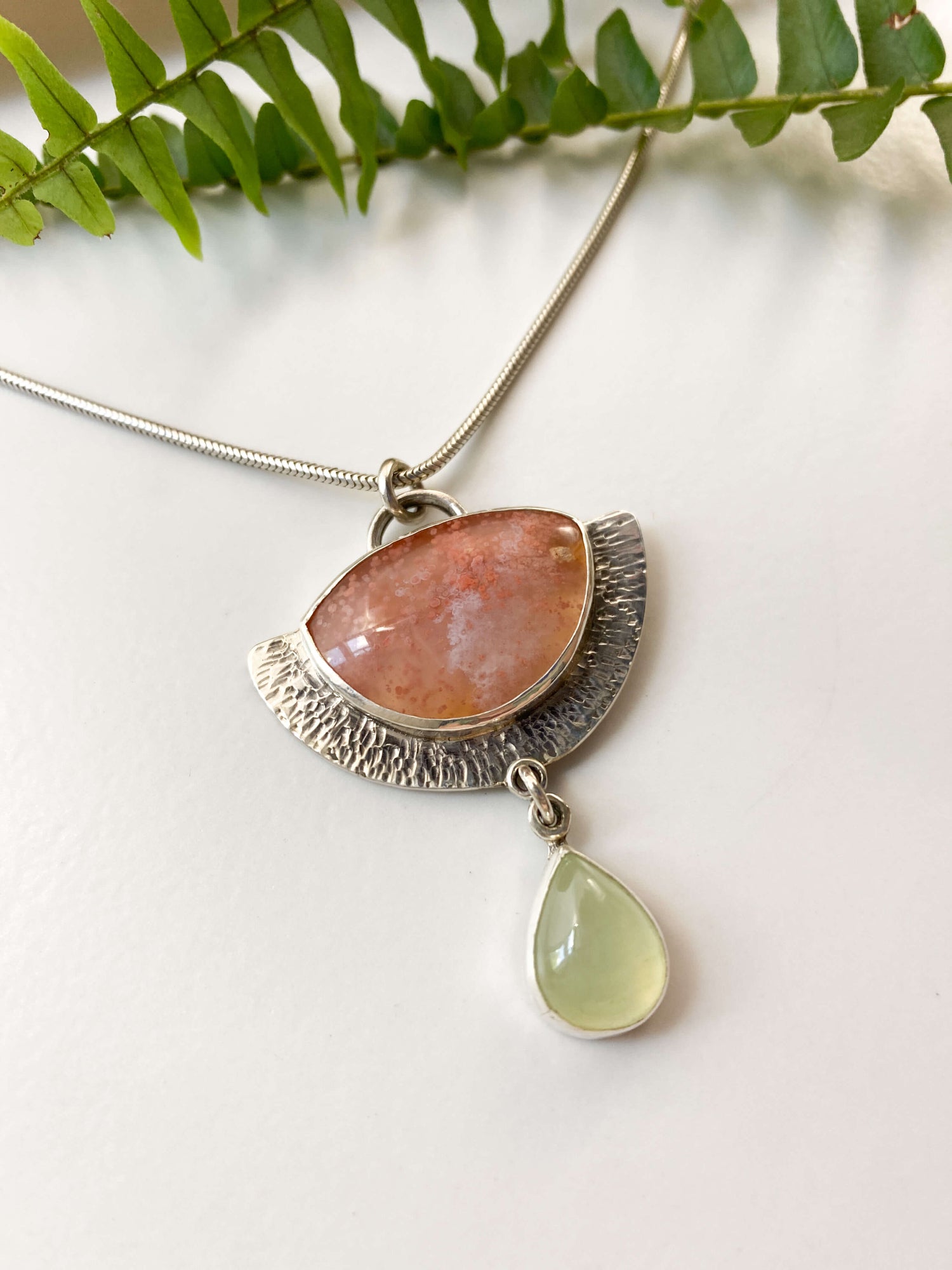 strawberry agate prehnite set in sterling silver - right side view